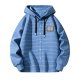 Men's Blue-White Stripe Hooded Shirt with Open Book Embroidery